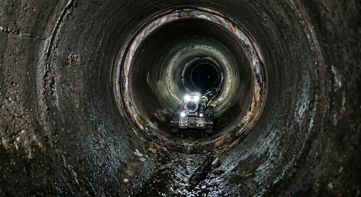 Robotic sewer camera inspecting pipe interior for Drain Snake Service in Cheshire